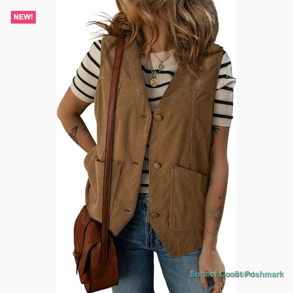 Jackets & Blazers - Corduroy Vest Button Down Waistcoat Sleeveless Jacket Casual Outerwear